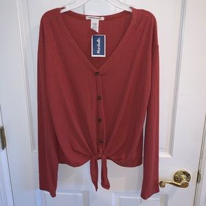 Long Sleeve Henley with Front Tie